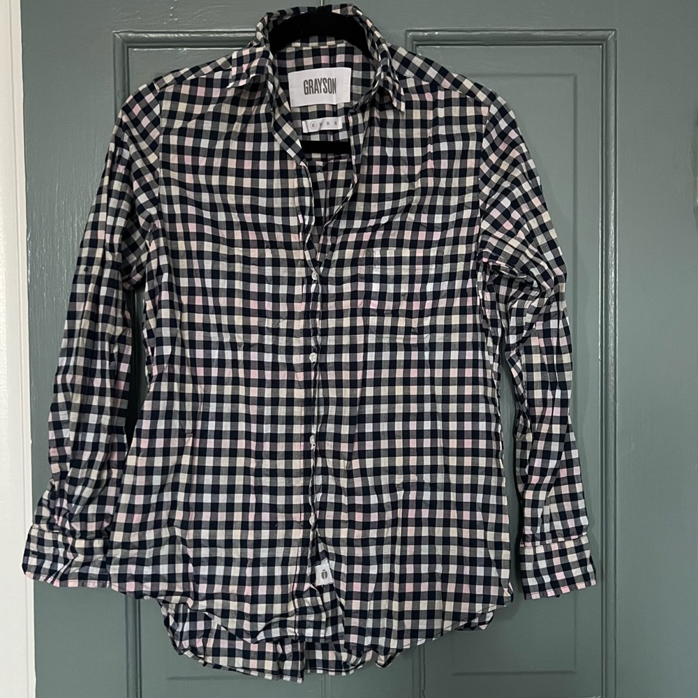 Grayson Navy and White Gingham Button Up Size 2 (small)